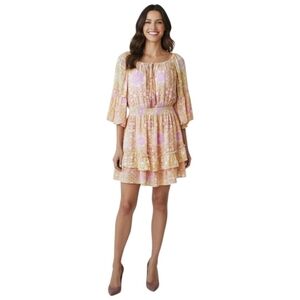 Taylor 20W Elegant vanilla cob pink medallion silky boho luxe dress with pockets